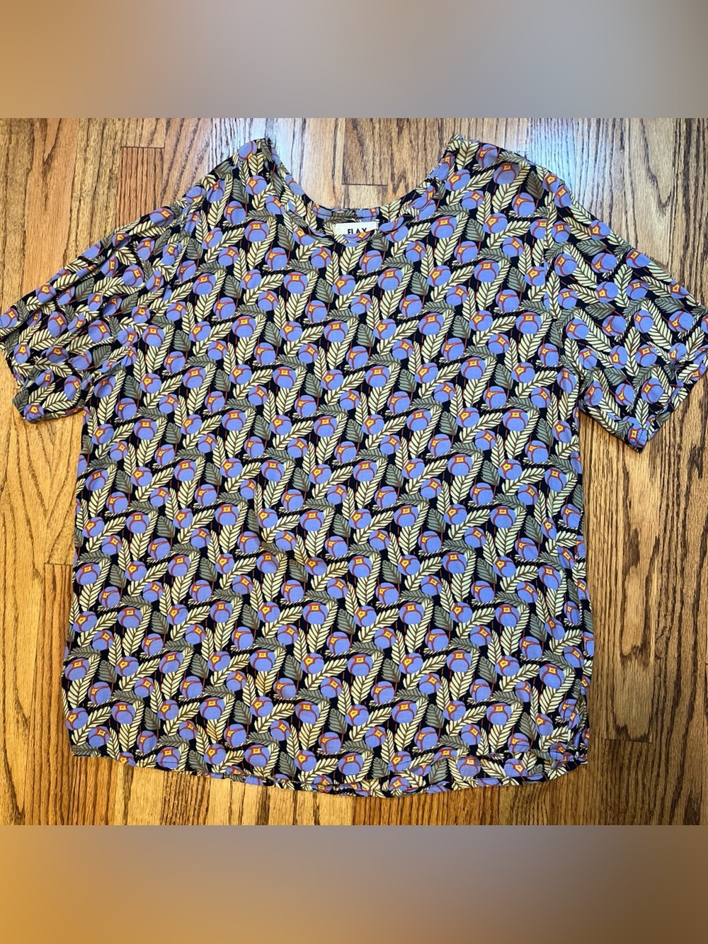 Vintage Flax Rayon Shirt M Floral Print Jeanne Engelhart 90s Lagenlook Oversized